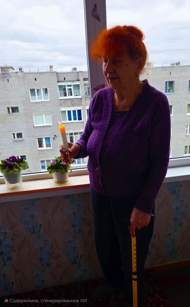 Женщины – получатели социальных услуг на дому держат в руке зажженные свечи